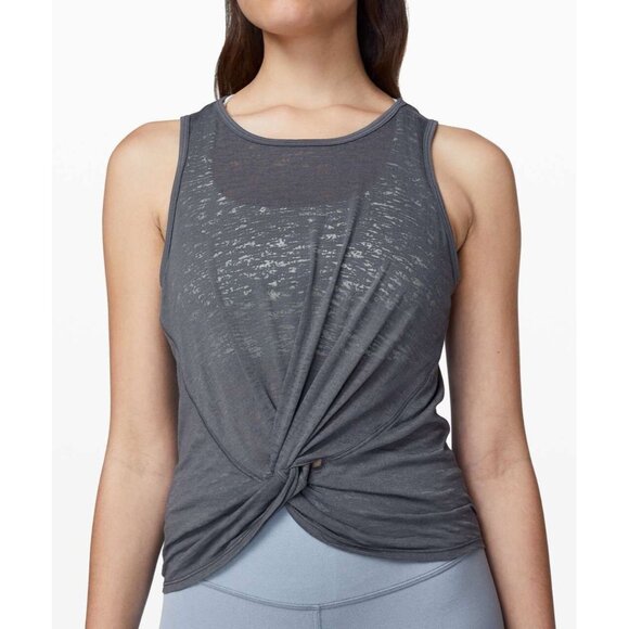 LULULEMON Breeze Through Nebula Grey Burnout Jersey Cropped Twist Tank, Size S - Picture 4 of 12